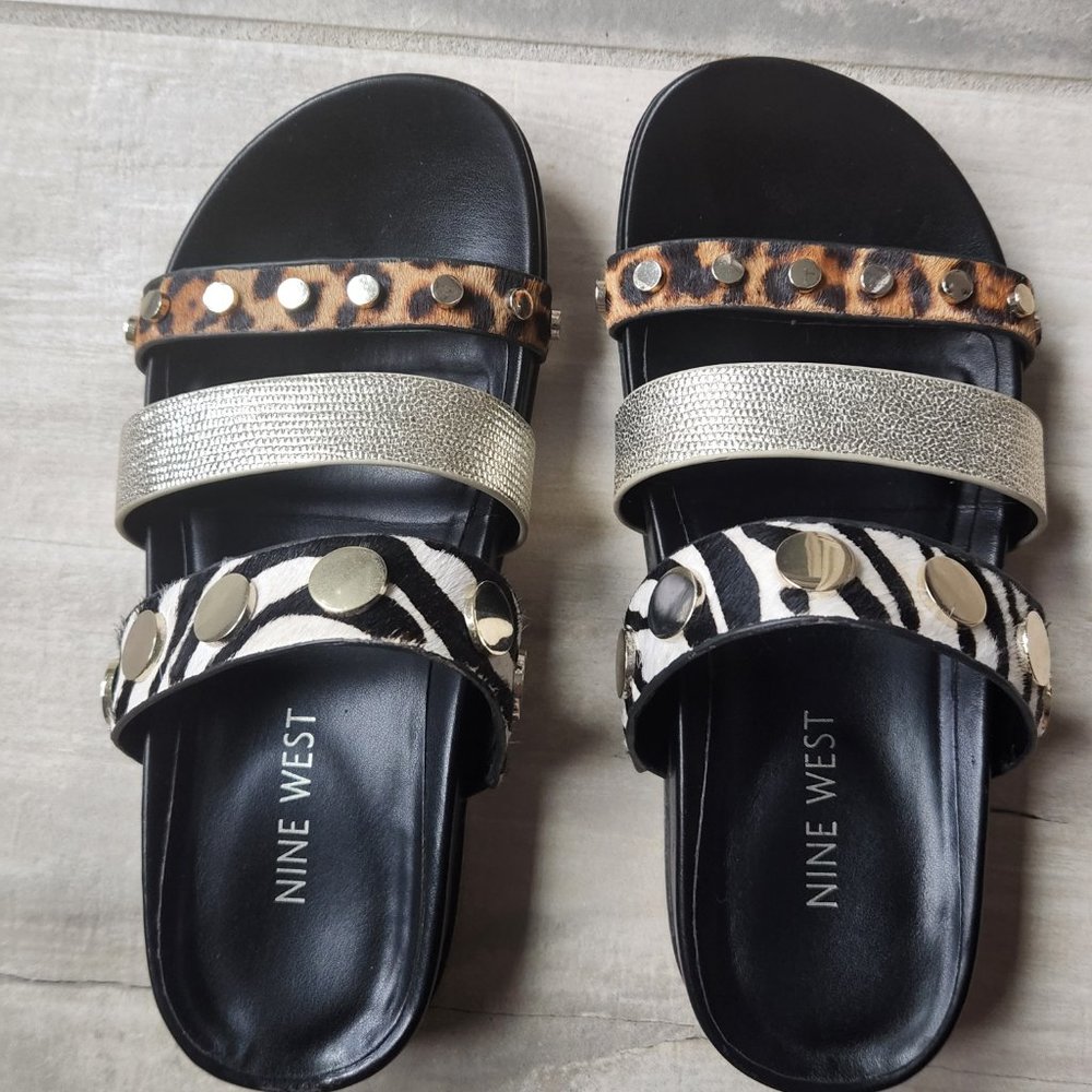 Women's Nine West Animal Print Slide Sandals Sz 5